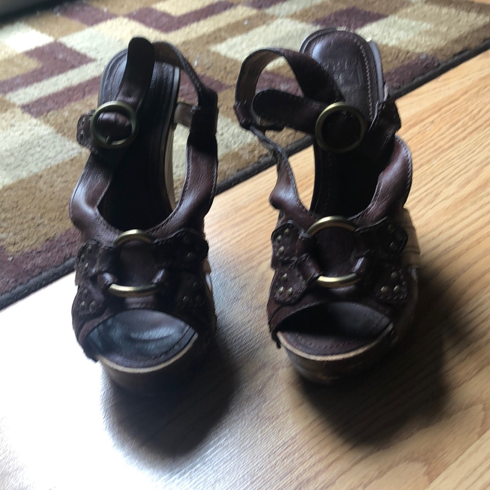 Brown, wedge sandals